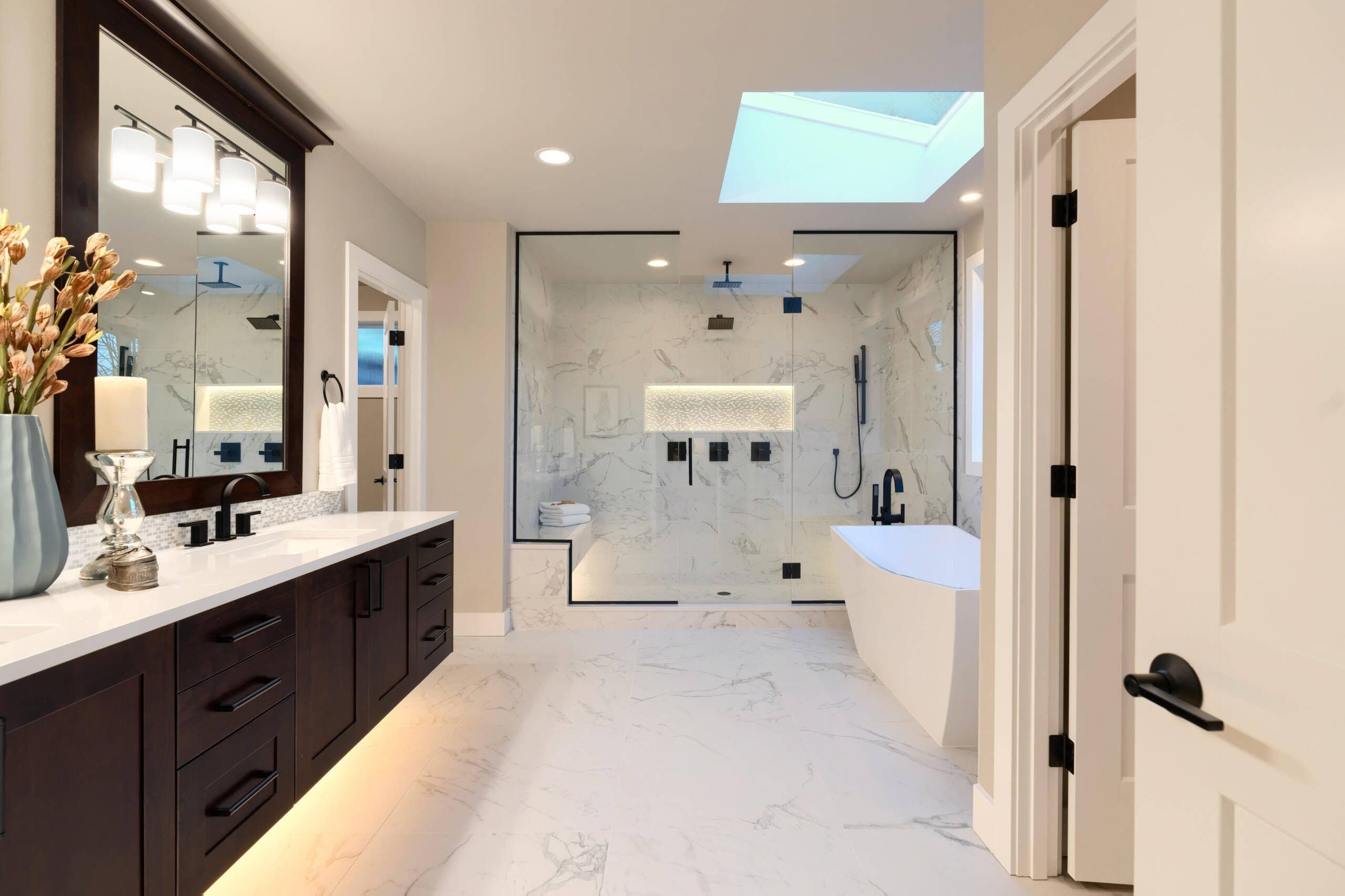 Modern luxury bathroom with quartz vanity in Southlake, TX
